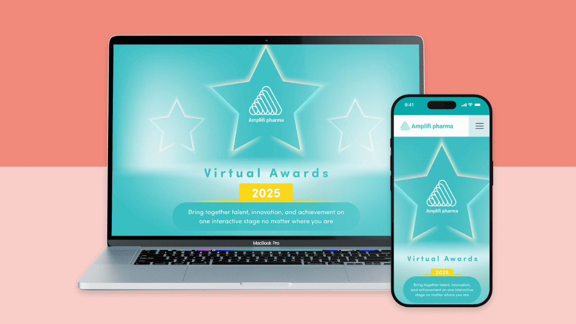 Laptop and mobile phone showing a virtual awards page