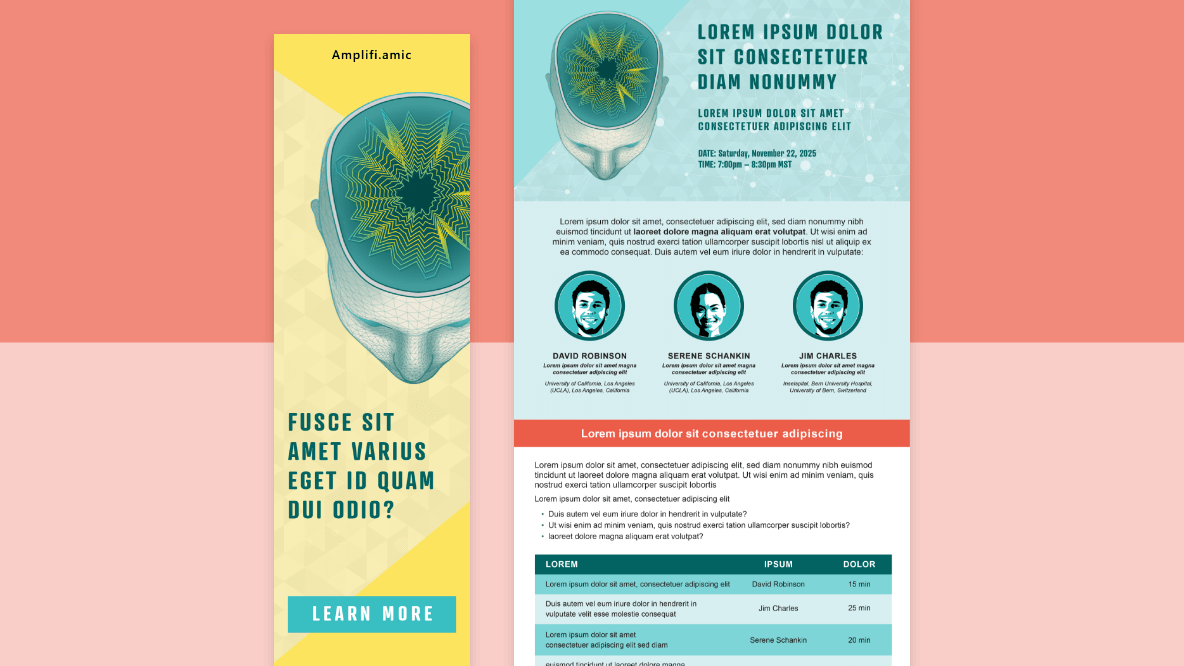 Images of an HTML email and a campaign banner as examples of marketing content