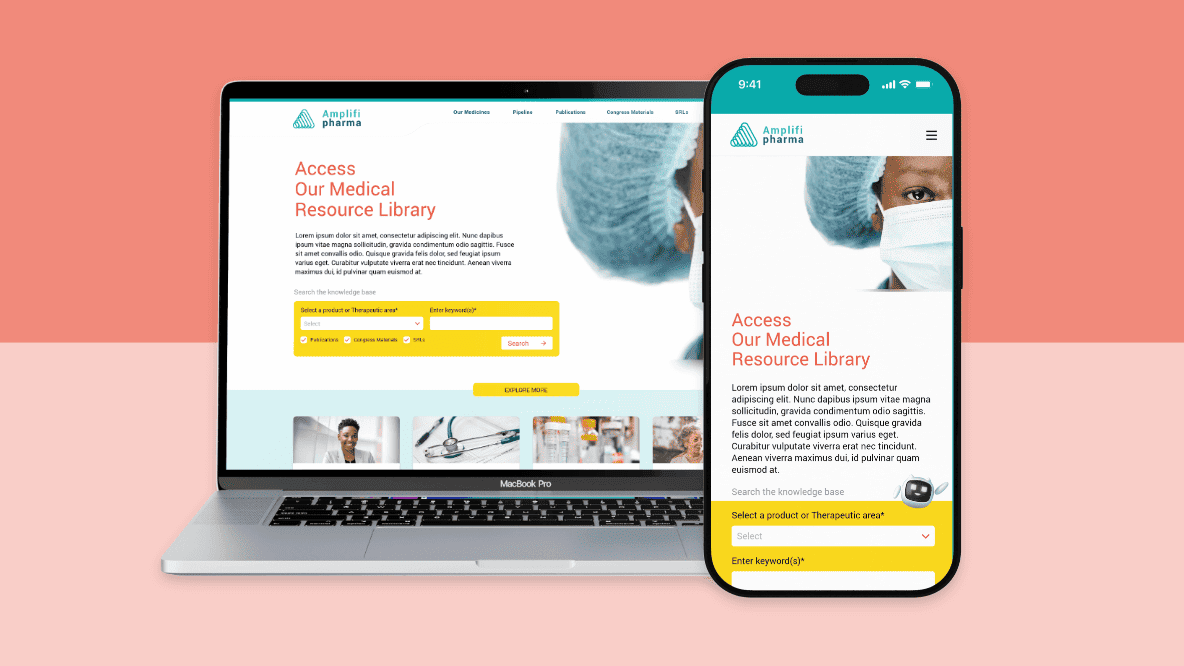 Laptop and mobile phone showing a medical resource library