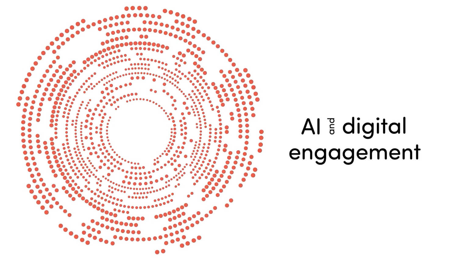 Series of concentric circles made up of 100s of small coral dots with black text to the right that says AI and digital engagement