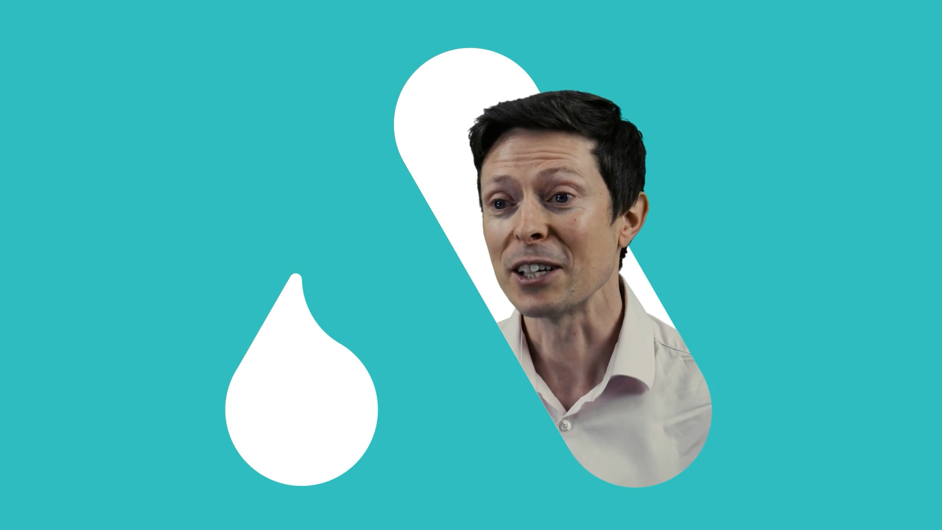 Aqua background with the Amiculum logo and a photo of a person emerging through the logo